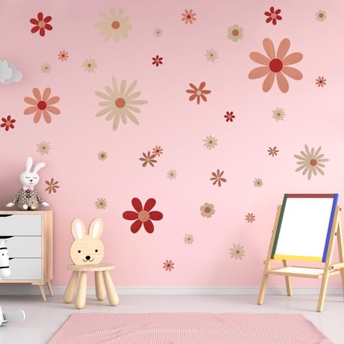 COMNICO 40 Stück Wandtattoo Blumen Gänseblümchen Wandaufkleber Boho-Stil Niedliche Wanddekoration Aufkleber Wandsticker für Schlafzimmer, Klassenzimmer, Wohnzimmer, Wandkunst (4 Blatt) von COMNICO