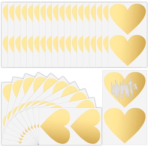 COMNICO 50 Stück Rubbelaufkleber 75mm Herz Rubbelaufkleber Selbstklebende Goldene Rubbelsticker für Lotterielose, DIY Verlosungskarten, Belohnungskarten, Promotion von COMNICO