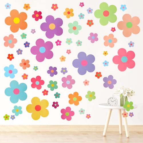 COMNICO 63 Stück Süße Blumen Wandaufkleber PVC Buntes Wandtattoo Selbstklebend Wanddekoration Wandsticker Blumen-Aufkleber Wohnzimmer Schlafzimmer Sofa Hintergrund Wanddeko (9 Blatt) von COMNICO