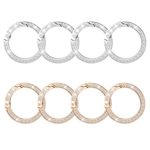 COMNICO Runder Karabinerhaken, 8 Stück Metall Strass O-Ringe Schnappclip, Ring Karabiner Snap Zinklegierung Karabinerhaken Clip Schnalle DIY-Zubehör für Schlüsselanhänger Handtaschen Basteln von COMNICO