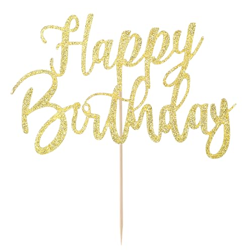 COMNICO Happy Birthday Tortendeko Gold Glitter Cupcake Topper Geburtstag DIY-Kuchenaufsatz Geburtstagsparty-Dekoration Kuchenaufsatz Zubehör für Kinder und Erwachsene von COMNICO