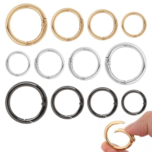 COMNICO Runde Karabiner, 12 Stück Karabiner Ring Karabinerhaken Feder-O-Ringe Frühling Snap Schlüsselring Metall Runde Robuste Feder-Schlüsselringe Schnalle für Schlüsselbund Handwerk DIY(vier Größen) von COMNICO