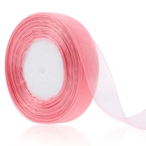 COMNICO Satinband Rosa Schleifenband Hochzeit Geschenkband 45,7 m x 2 cm Dekoband Chiffon-Seidenband zum Seinladungen, Geschenkverpackung, Bastelarbeiten, Geburtstag und Hochzeitsdekoration von COMNICO