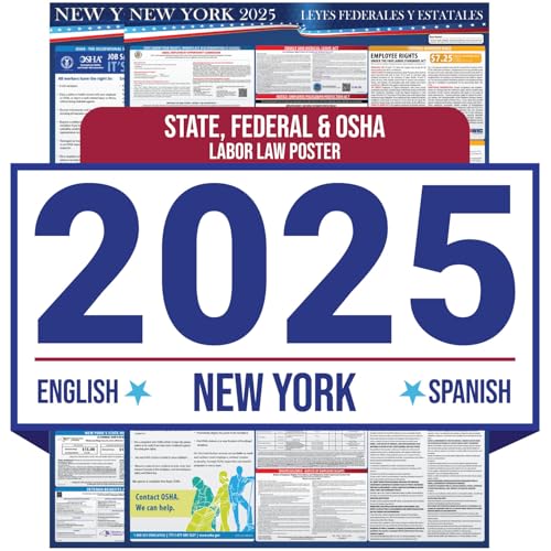 Poster 2025 New York State and Federal Labor Law – Englisch Spanisch Combo – OSHA Workplace Compliant – Pflichtvorschriften Posting für Mitarbeiter – Erforderliche Einhaltung Posting 40,6 x 101,6 cm, von COMPLIANCE AUDIT CENTER