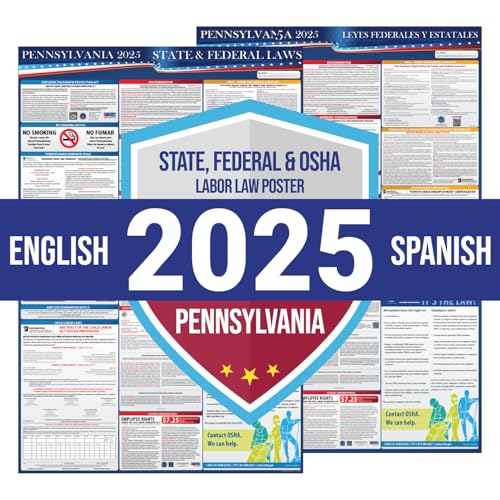 Poster 2025 Pennsylvania State and Federal Labor Laws – Englisch-Spanisch Kombi-Pack – OSHA-Arbeitsplatzkonform – Pflichtvorschriften für Mitarbeiter – All-in-One Erforderliche Compliance-Posting 40,6 von COMPLIANCE AUDIT CENTER