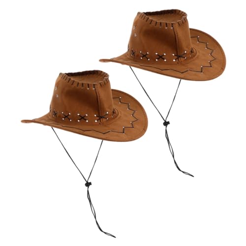 COMPUKAS 2 Stück Western-Cowboy-Hut cowboyhut für Cowgirl-Hut für Cowboyhut für Kleinkinder Cowboy-Partyhüte -Cowboyhut westliche Partygeschenke PU-Leder Chocolate von COMPUKAS