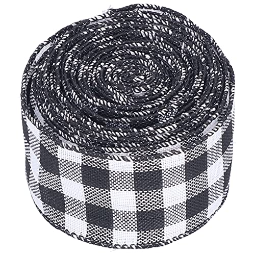 5 M Kariertes Band, Weihnachtliches Dekoband mit Drahtrand, Schwarz-weißes Gingham-Geschenkband für DIY-Basteldekoration (Schwarz und Weiß) von COMTERVI