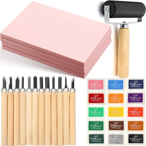 CONFUSE Starterkit für Druckzubehör, Gummiblockstempel, Gravurblock, Stempelkissen für Gummistempel, Gummiwalzenmaschine von CONFUSE