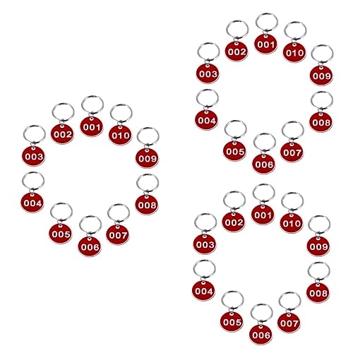 CONGARTENO 3 Packungen Nummernschild nummerierte ID-Tags Schlüsseletiketten-Tags Schlüsselbeschriftungen vorratsetiketten kennzeichen Gepäck-ID-Tags Etiketten für Schlüsselanhänger Metall rot von CONGARTENO