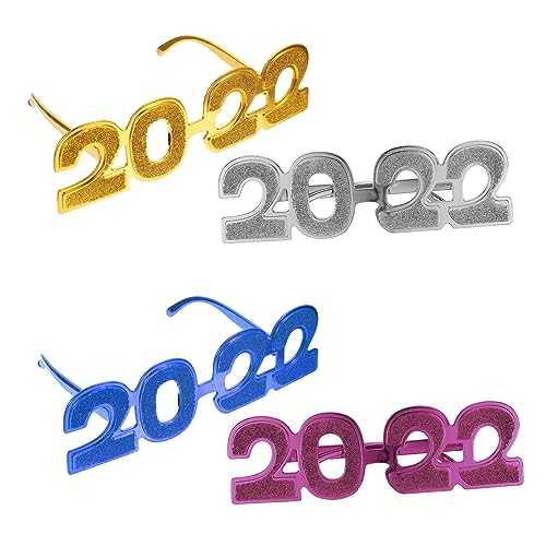 CONGARTENO 4 Stück 2022 2022 Neujahrsbrille Telefon Requisiten Partybrille Brillengestelle lustige brille Kinderbrille silvesterbrillen neujahr brillen lustige Sonnenbrille Partyzubehör Stk von CONGARTENO