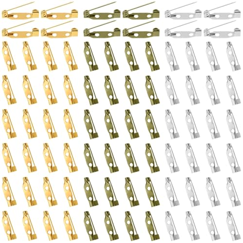 CONJURAIDE 150 Stück Broschennadeln, 20mm Metall Anstecknadel Sicherheitsnadeln Klein Anstecker Gold Bronze Silber Anstecknadeln Pins Broschennadel mit 2 Löchern für Handwerk Kleidung von CONJURAIDE