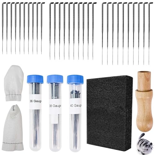 CONJURAIDE 37 Stück Filznadeln, 3 Größen Filznadeln Zum Trockenfilzen Set Filznadel Prickelset Filz Nadel Filznadelhalter Nadelfilzen Filzen Starterset Punch Needle Filzen Zubehör für Anfänger von CONJURAIDE