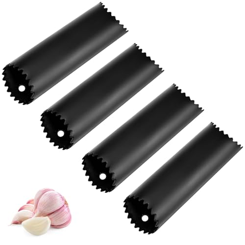 CONJURAIDE 4 Stück Knoblauchschäler, Schwarz Knoblauch Schäler Knoblauchschäler Silikon Knoblauchmühle Knoblauch Roller Garlic Peeler Praktische Küchenhelfer für Knoblauchpresse von CONJURAIDE