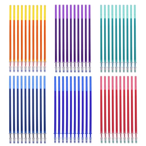 CONNECTION Farbe Radierbar Tintenroller Refill 60 Stück Radierbarer Kugelschreiber Nachfüllminen 0.5mm Löschbare Gelstiftmine für erasable pen,Tintenroller,Studenten,Schulbürobedarf (6 Farben) von CONNECTION