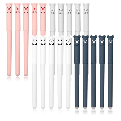 CONNECTION Radierbare Stifte Set 20 Stück Bär Radierbarer Kugelschreiber Cartoon Erasable Pen Stifte mit Tierkopf Löschbaren Gelstiften für Bürobedarf,Schulsachen,Zeichnen (Mehrfarbig) von CONNECTION