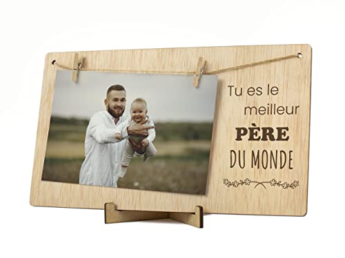 CONTRAXT Cadre photo cadeau original papa père. Cadeau détail Cadre photo support Carte postale pele mele porte acroche photo félicitations fête des pères papa corde pince bois pèle mêle (Père FR) von CONTRAXT