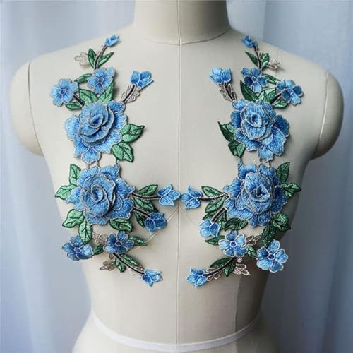 2PCS Rote Rose Blau Lila 3D Blumen Gestickte Kleid Applikationen Spitze Stoff Kragen Nähen Patches Für Hochzeit Dekoration DIY von CONVOW