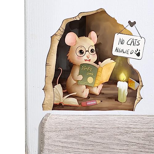 COOBAA Realistischer 3D-Mausloch-Wandaufkleber, realistisches Lesebuch, leuchtet im Dunkeln, 15 x 15 cm, lustige Kunst für Esszimmer, Wohnzimmer, Hotel, Schlafzimmer, Garage, Badezimmer von COOBAA