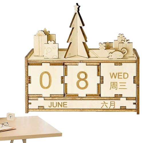 COOBAA Weihnachts-Countdown-Kalender - Holz-Weihnachts-Countdown-Kalender | Wiederverwendbare Holzblöcke Weihnachts-Countdown-Schild mit Weihnachten für Zuhause Weihnachtsdekoration von COOBAA