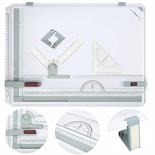 Zeichenplatte A3 Zeichenbrett, Geo-Board gz Platte, Zeichenplatte Din A3, Reißbrett A3 für Büro Technisches Zeichnen Studenten mit Schnell-Zeichendreieck, Parallel-Zeichenschiene, Winkel Einstellbar von COOCHEER