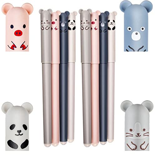 Radierbare Kugelschreiber Packung 8 Stück mit Radiergummi, Gel-Tinte 0,35. Erasable Animal Pens 4x blaue Tinte 4x schwarze Tinte und Radiergummi. Kawaii Stil 8 von COOLDENCIA