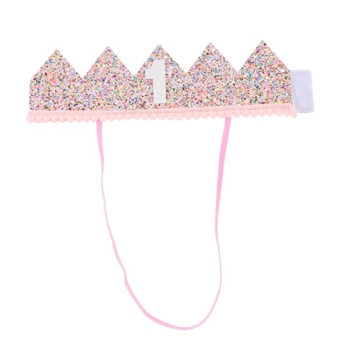 COOLHIYA Krone Stirnband Für Kinder Krone Zum 1. Geburtstag Zubehör Für Geburtstagsfeiern Kopfbedeckung Zum 1. Geburtstag Kinderkrone Erster Geburtstagshut Hut Für Kinder Kleine Stoff Rosa von COOLHIYA