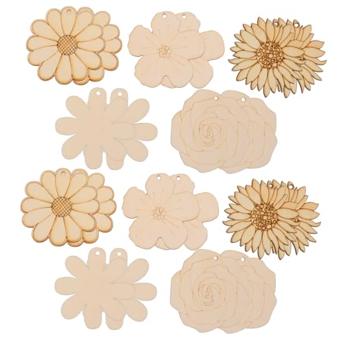 20St Holzhandwerk dekoration Kinderhandwerk Holzblumen für Schulprojekte Blumenornamente Blumenband Basteln für Holzblumen zum Basteln Holzblume selber machen Hanfseil Beige COOPHYA von COOPHYA