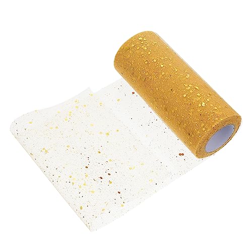 COOPHYA 1 Rolle Pulvernetz Rollgarn irisierend funkeln Quiltwatte Vlies Strasssteine hochzeitsdeko pailletten haarband blumenstrauß basteln Tüllband glitzerndes Netzband Polyester Golden von COOPHYA