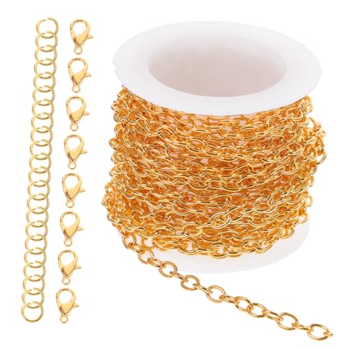 COOPHYA 1 Satz handgefertigte Schmuckkette Schlüsselband Sprungringe Schließe Zange Haken two piece set bastel materialien Schmuckketten-Kit Halskettenkette mit Schnallen Eisen Golden von COOPHYA