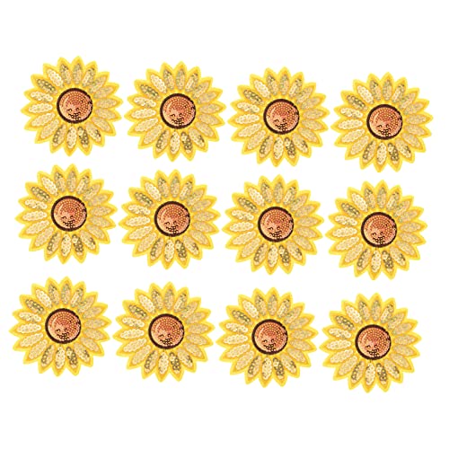 COOPHYA 12 Stück Bestickte Sonnenblumen Pailletten Aufnäher Künstliche Blumen Aufkleber Bestickte Applikationen Girlanden Sonnenblumen Abzeichen Spitzenapplikation Nähdecke von COOPHYA