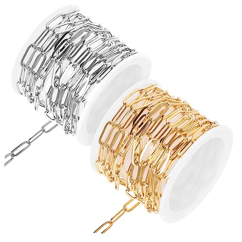 COOPHYA 2 Sätze Büroklammerkette Goldkette Für Die Schmuckherstellung Silberne Halskette Männer Collier Edelstahlketten Bag Chain Handwerkskette Seilarmbänder Rostfreier Stahl 2 Stück * 2 von COOPHYA