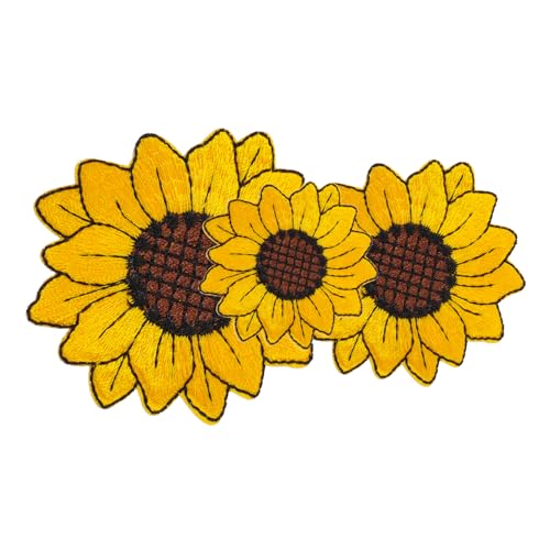 COOPHYA 3 Stück Stickaufkleber stoffaufkleber bügelei Sonnenblumen Applikation bügelbild Sonnenblumen-Stickpatches Cool Blumenbeet selber machen Aufnäher mit Blumenstickerei Stickgarn von COOPHYA