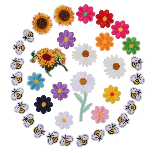 COOPHYA 36st Sonnenblumenfeld Kleiderflicken Für Löcher Bestickt Bausätze Ich Liebe Schmücken Bienengiftpflaster Stickereiflecken Aufnäher Für Brautmode Anlage Girlande Der Patch Polyester von COOPHYA