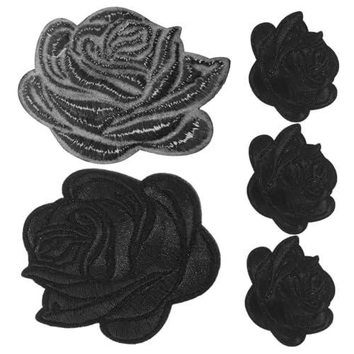 COOPHYA 5St Rosenbeet Eisen auf Patches Rosenfleck Stoffaufnäher Country-Eisenflicken Applikationen für Kleidung Rosenflicken aufbügeln Gothic-Patches Blumenbeete USA-Patch Baumwolle Black von COOPHYA