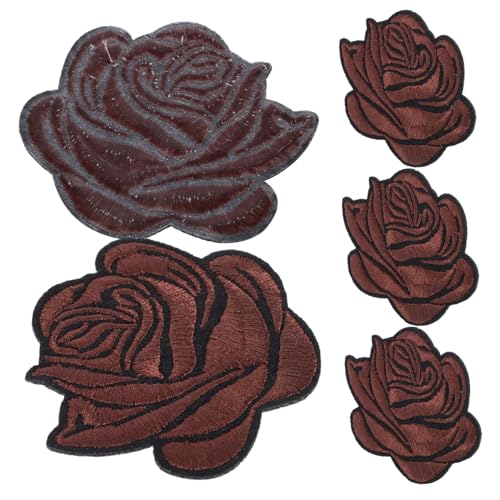 COOPHYA 5St Rosenbeet bügel patches Jeansflicken für zerrissene Jeans gestickte Aufnäher nähen Buchstabenflecken Band-Patches Rosenflecken Aufnäher zum Aufbügeln für Hosen Baumwolle Brown von COOPHYA