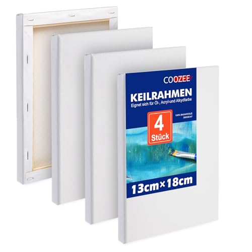 COOZEE 4 Stück Keilrahmen Set 13x18cm - Säurefreie Leinwand Set aus 100% Baumwolle Leinwände 380 g/m² - Leinwand zum Bemalen für Acryl-, Aquarell-, Ölfarbe von COOZEE