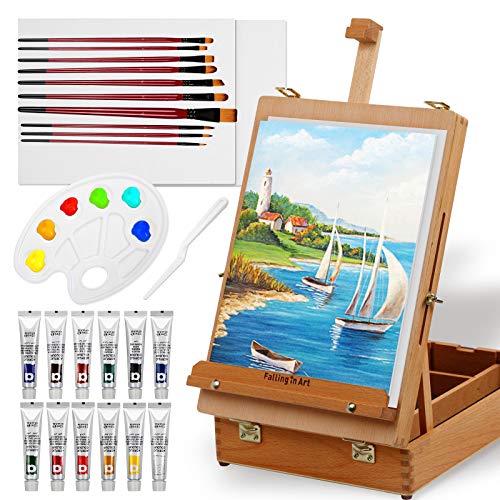 Coozee Eileselbox Acrylfarbe Set mit tragbarem Tischausstellungsständer, Acrylfarbe, Leinwandplatten, Pinsel, Palette für Öl-, Aquarell- und Acrylmalerei von COOZEE