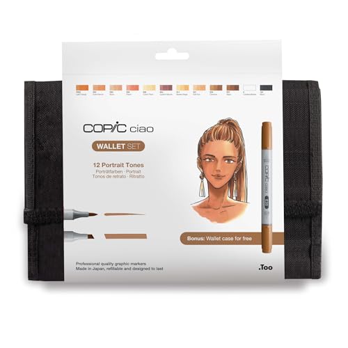 COPIC Ciao Marker 12er Manga Set "Porträtfarben" im Wallet, Allround-Layoutmarker mit einer mittelbreiten und einer Brush-Spitze von Copic