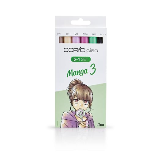COPIC Ciao Marker 5+1 Set "Manga 3", 5 Allround-Layoutmarker mit einer mittelbreiten und einer Brush-Spitze, inkl. 1 Multiliner 0,3 mm von Copic