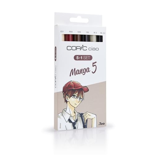 COPIC Ciao Marker 5+1 Set "Manga 5", 5 Allround-Layoutmarker mit einer mittelbreiten und einer Brush-Spitze, inkl. 1 Multiliner 0,3 mm von Copic