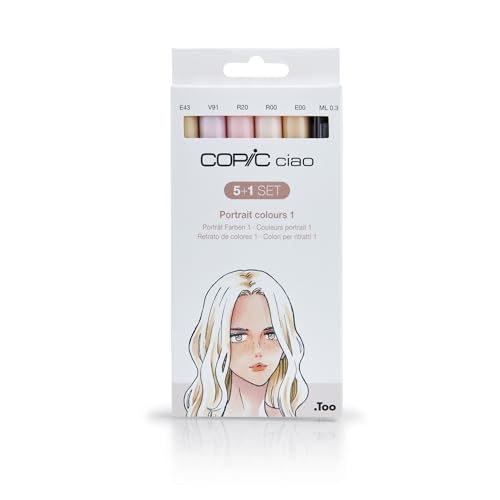 COPIC Ciao 5+1 Set "Portrait Colours 1", 5 Twin Marker mit einer mittelbreiten und einer Brush-Spitze, inkl. Multiliner Black 0,3 mm von Copic