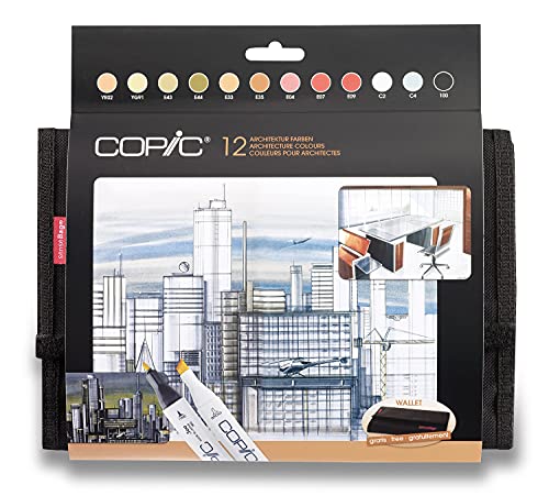 COPIC Classic Set "Architektur Farben", 12er Set im Wallet, Twin Marker mit einer mittelbreiten und einer feinen Spitze von Copic