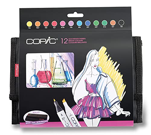 COPIC Classic Set "Leuchtende Farben", 12er Set im Wallet, Twin Marker mit einer mittelbreiten und einer feinen Spitze von Copic