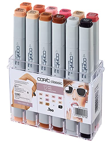 COPIC Classic Set "Porträt", 12er Set im Acryl-Display, Twin Marker mit einer mittelbreiten und einer feinen Spitze von Copic