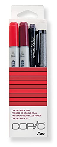 COPIC Ciao Set "Doodle Pack Red", 4er Set mit 2 Twin Marker mit einer mittelbreiten und einer Brush-Spitze inkl. Multiliner und Glitter Pen von Copic