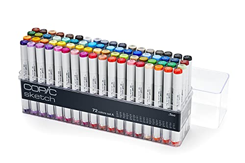 COPIC Sketch Set "72 Colors A", 72er Set im Acryl-Display, Twin Marker mit einer mittelbreiten und einer Brush-Spitze von Copic