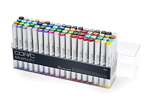 COPIC Sketch Set "72 Colors B", 72er Set im Acryl-Display, Twin Marker mit einer mittelbreiten und einer Brush-Spitze von Copic