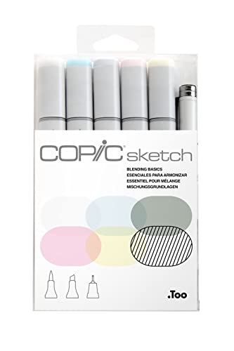 COPIC Sketch Set "Blending Basics", 6 Twin Marker mit einer mittelbreiten und einer Brush-Spitze von Copic