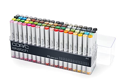 COPIC Sketch Set "72 Colors C", 72er Set im Acryl-Display, Twin Marker mit einer mittelbreiten und einer Brush-Spitze von Copic