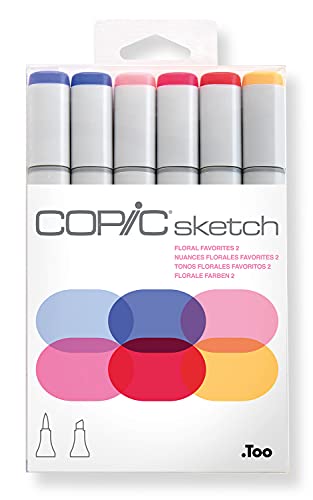 COPIC Sketch Set "Floral Favorite 2", 6 Twin Marker mit einer mittelbreiten und einer Brush-Spitze von Copic